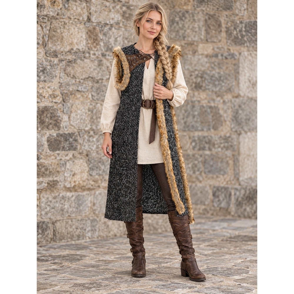 Halloween Viking Game of Thrones Ayra Cosplay Faux Fur Open Side Sweater M Vest